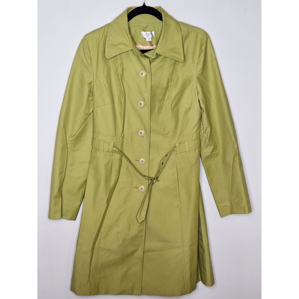 Ann Taylor LOFT Women's Trench Coat Belted Green‎ Size 8 Classic Stylish Chic